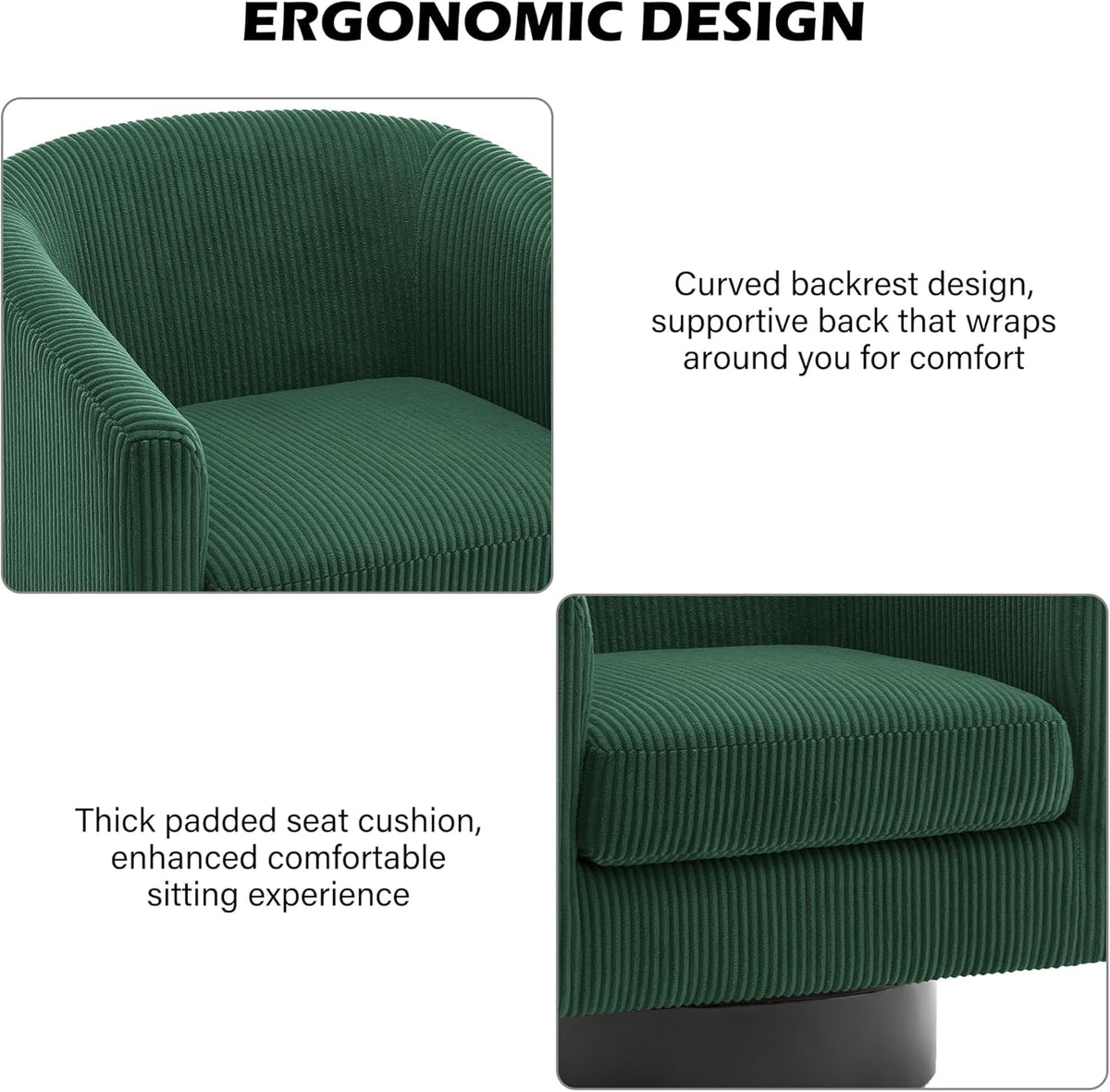 Swivel Barrel Accent Chair, Modern Round Corduroy Fabric Arm Chair for Living Room, Bedroom, Comfy