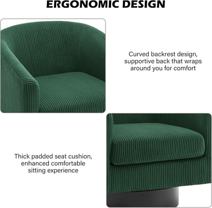 Swivel Barrel Accent Chair, Modern Round Corduroy Fabric Arm Chair for Living Room, Bedroom, Comfy
