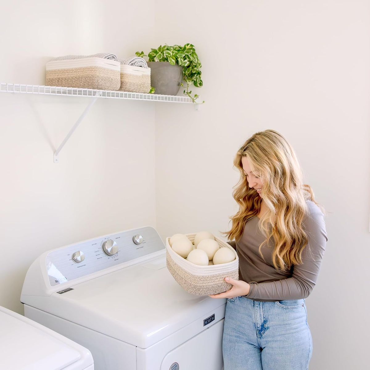 NaturalCozy 11.8"x8"x4.5” Storage Baskets for Shelves 3 Pack | Cotton Rope Woven Small Baskets for