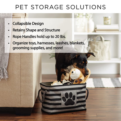 Bone Dry Pet Storage Collection Striped Paw Patch Bin, Large Rectangle, Navy