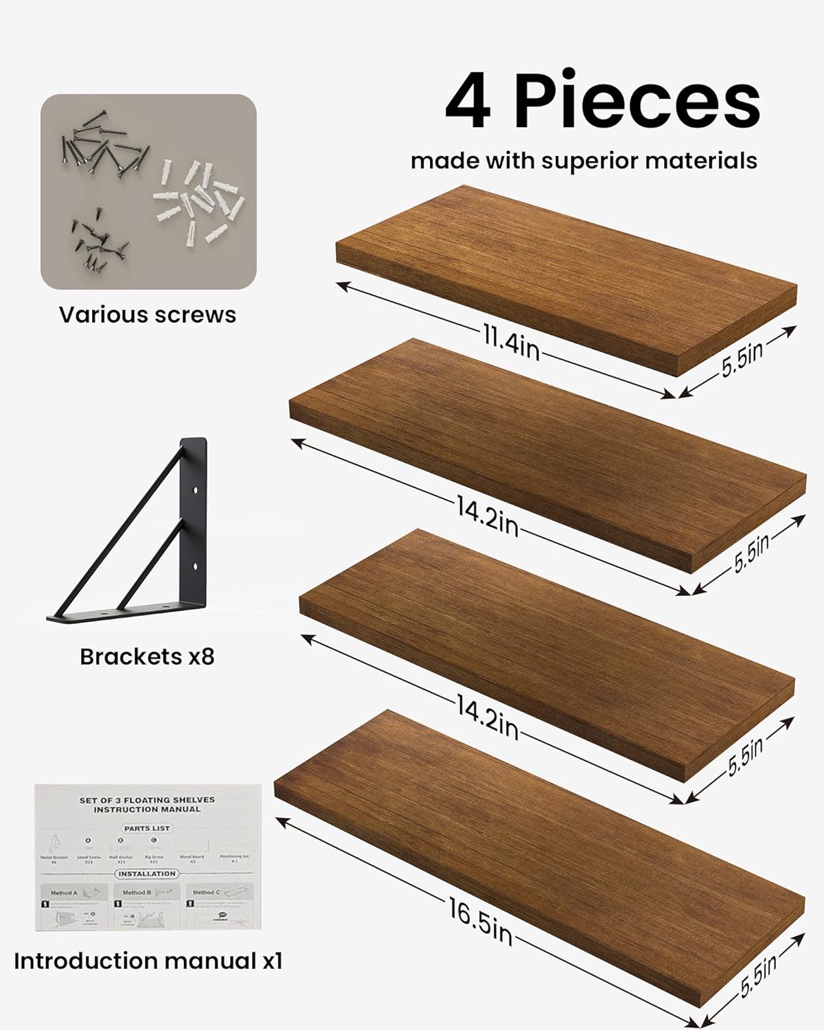 BAYKA Floating Shelves for Wall, Book Shelf for Bedroom, Wall Decor Shelves for Living Room