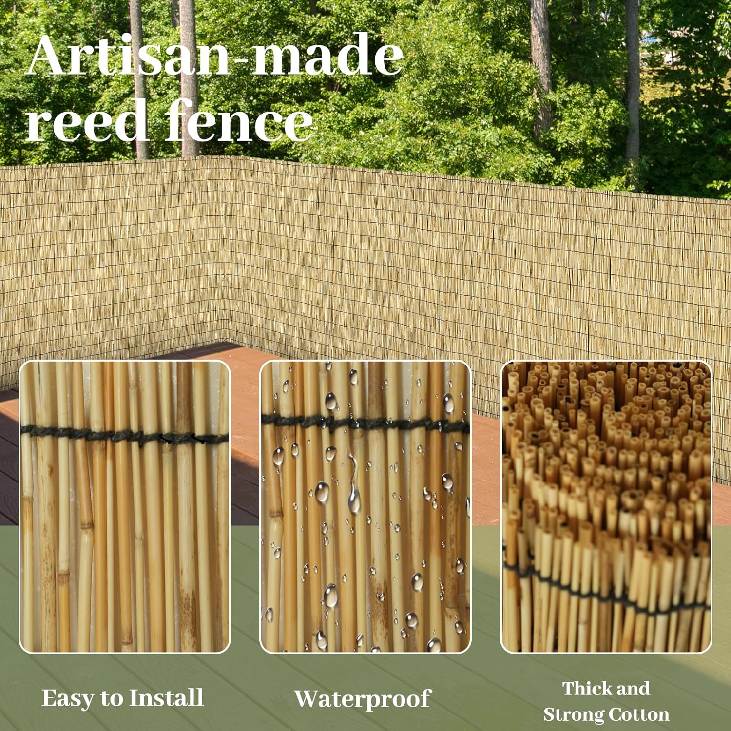 Natural 4FT X 16.4FT Reed Fencing Roll, Balcony Privacy Shade Reed Bamboo Fencing Garden Fence