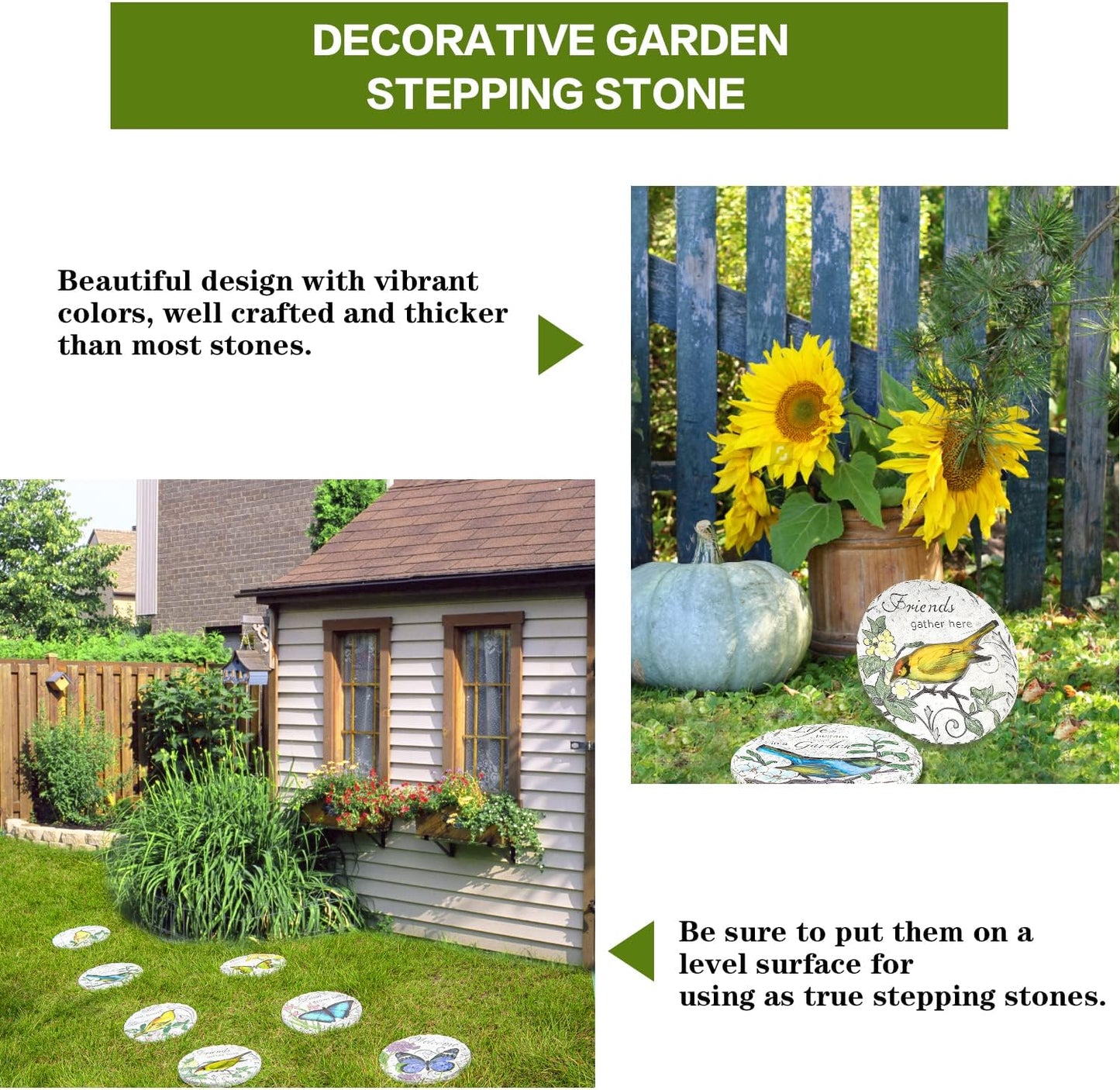 Sungmor 3PC Pretty Garden Stepping Stones, 9.5" Large Concrete Decorative Stones with Beautiful