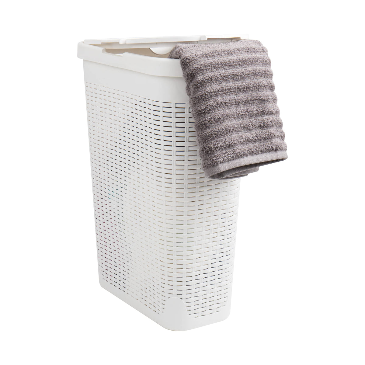 Mind Reader Slim Laundry Hamper with Lid, 40L Clothes Basket, Narrow Tapered Design with Ventilated