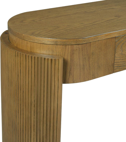 55" Sofa Table with Oval Top and 2 Drawers, Entryway Console Table with Fluted Design for