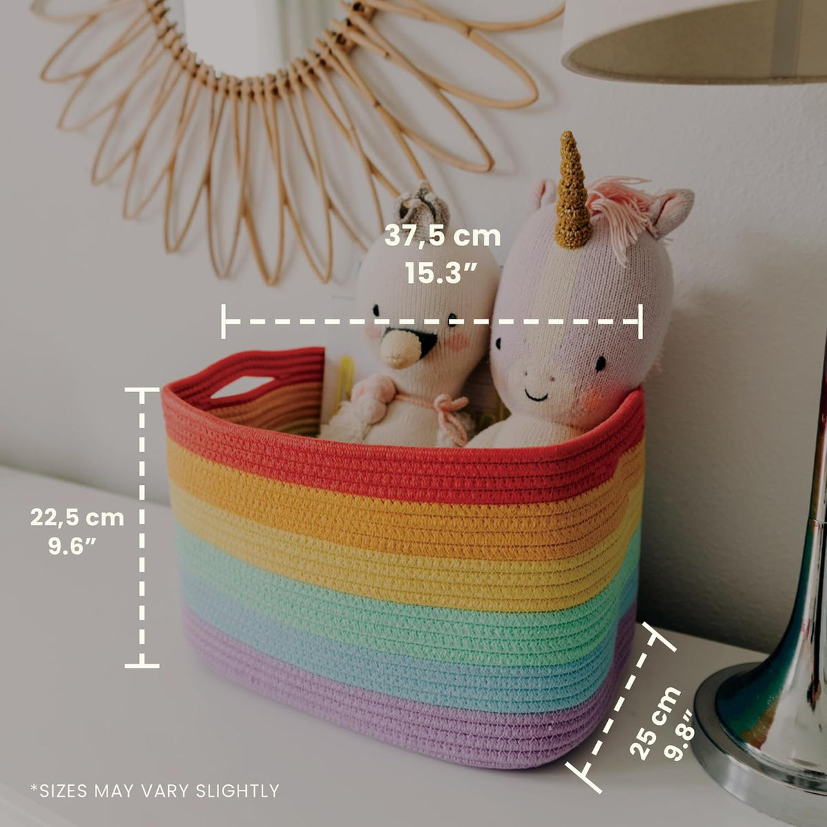 OrganiHaus Set of 3 Rainbow Woven Storage Baskets for Organizing, Cotton Rope Organizer Bins for