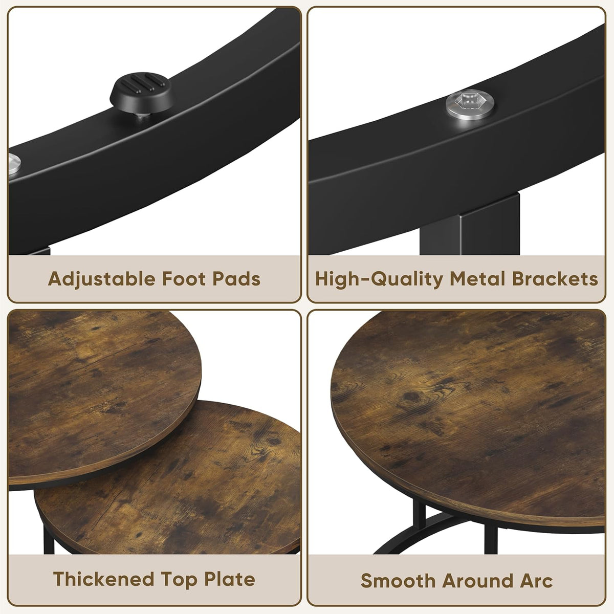 Smuxee Rustic Nesting Coffee Table Set of 2, 27.6" Round Coffee Table Wooden Marble Pattern with