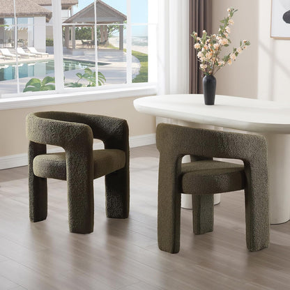 Green Sherpa Dining Chairs Set of 2, Modern Barrel Dining Room Chairs Upholstered Faux Fur Accent