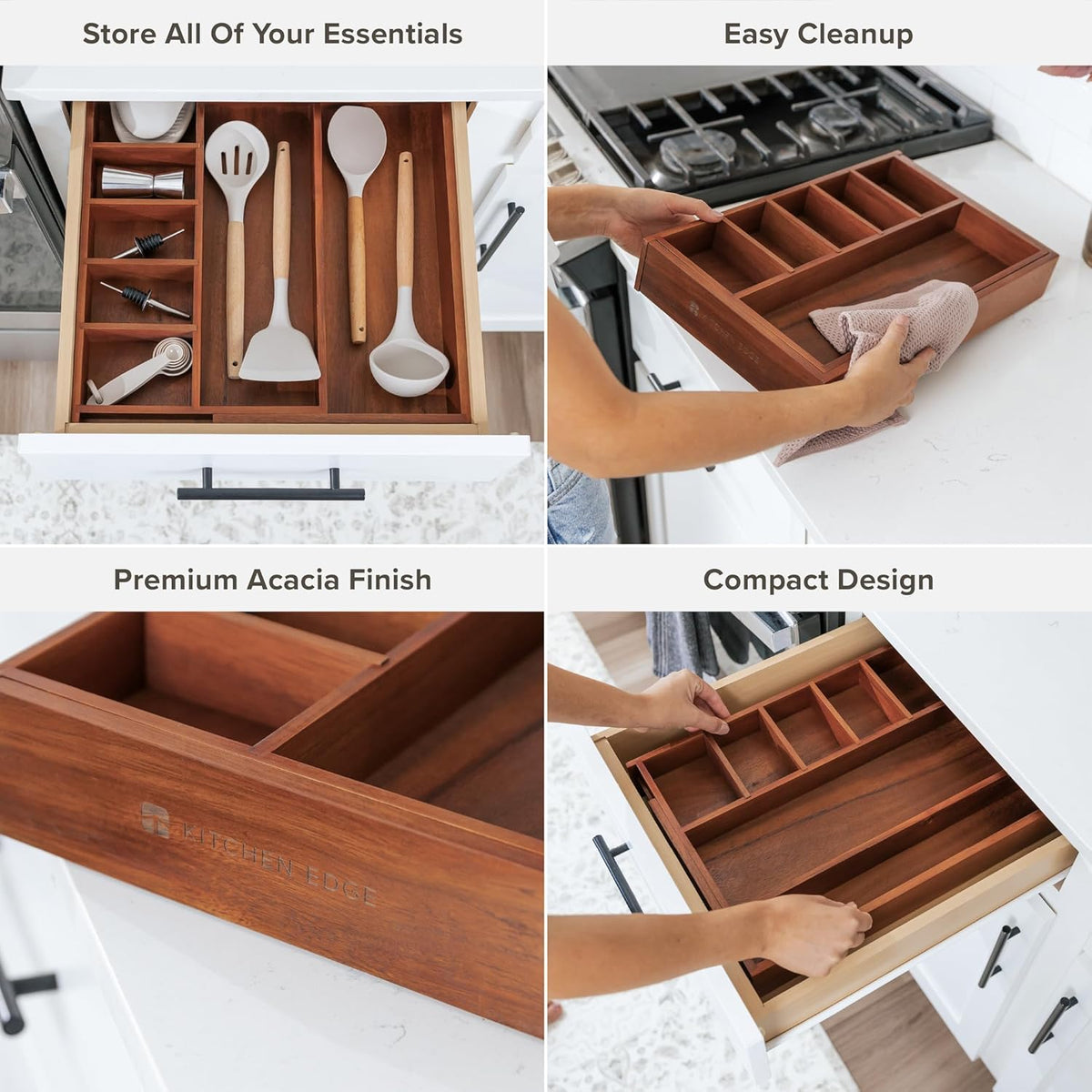 Adjustable Kitchen Drawer Organizer for Utensils and Junk, Food-Safe Contract Grade with 100%