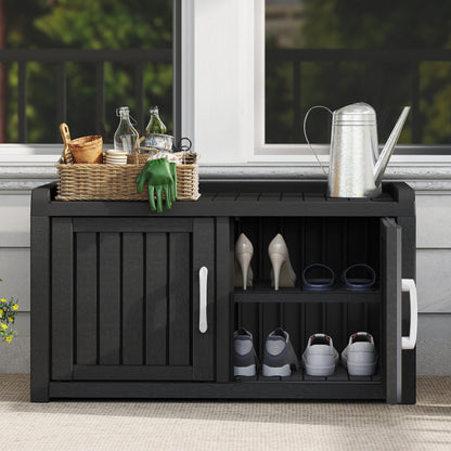 KAMABOKO Outdoor Shoe Storage Cabinet, Waterproof UV-Resistant Entryway Storage Bench Indoor