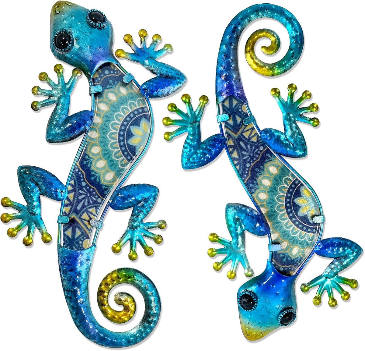 HONGLAND Metal Gecko Wall Art 2Pcs Outdoor Wall Decor Lizard Metal Hanging Wall Decoration Glass