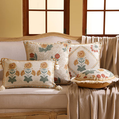 patdrea Designer Pack of 4 Throw Pillow Covers,Beige Vintage French Soft Linen Pillows Cover with