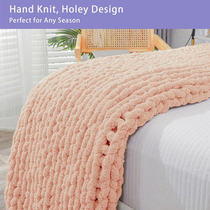 Bigacogo Chunky Knit Throw Blanket for Couch, 51x63 inches, 100% Hand Knitted with Thick Jumbo