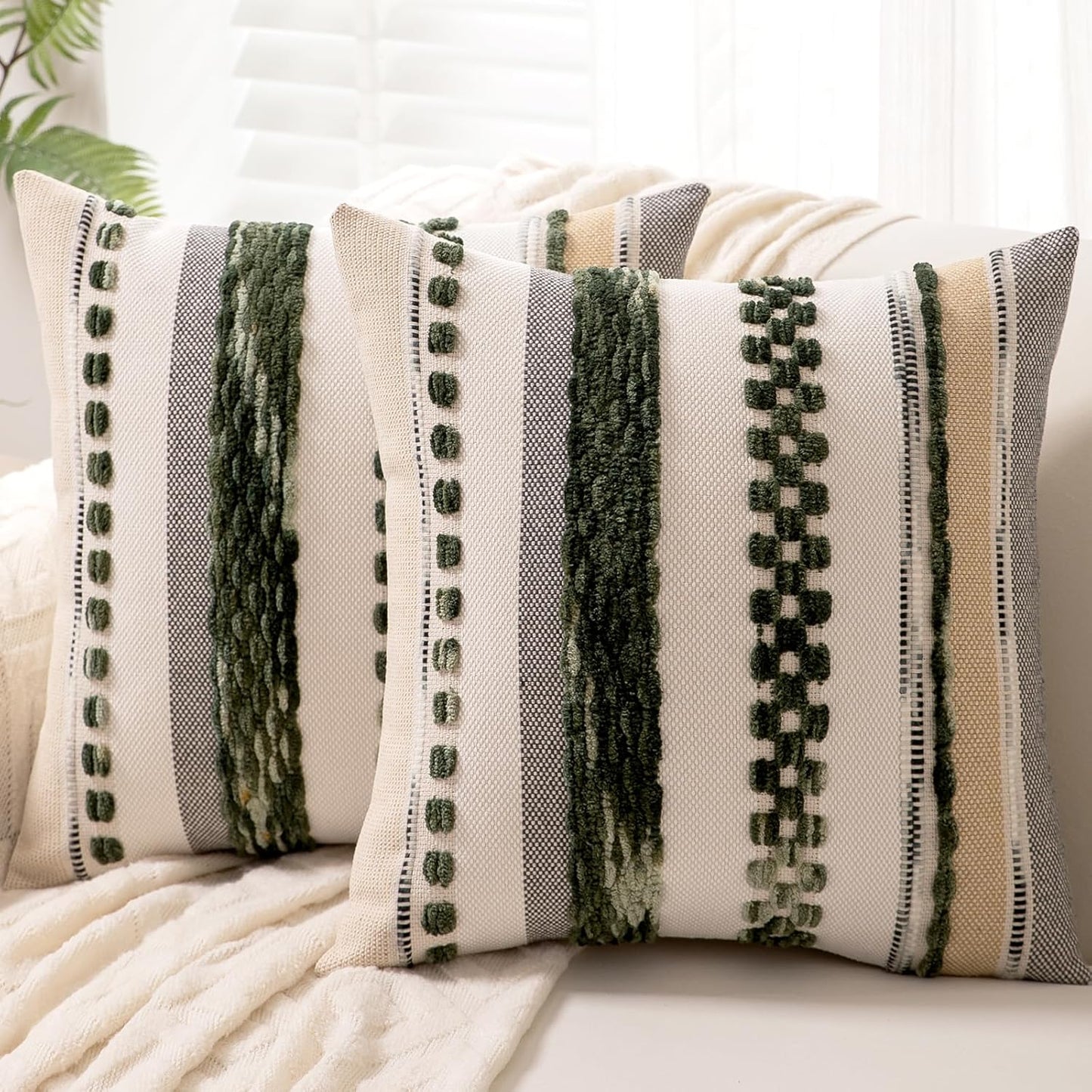 Boho Throw Pillow Covers 18x18 Set of 2 Christmas Decorative Cushion Case Striped Square Pillows