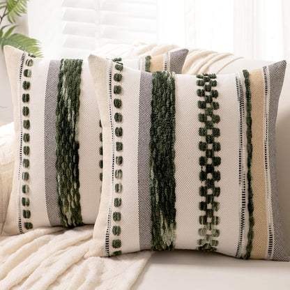 Boho Throw Pillow Covers 18x18 Set of 2 Christmas Decorative Cushion Case Striped Square Pillows