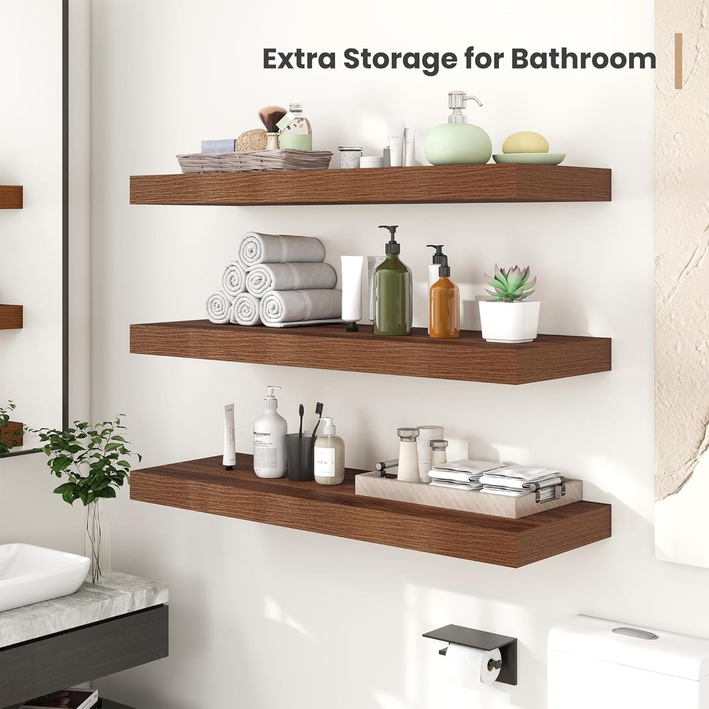 Heimlove 12" Deep Floating Shelves, 36 x 12 Inch Wall Mounted Long Floating Shelf with Invisible