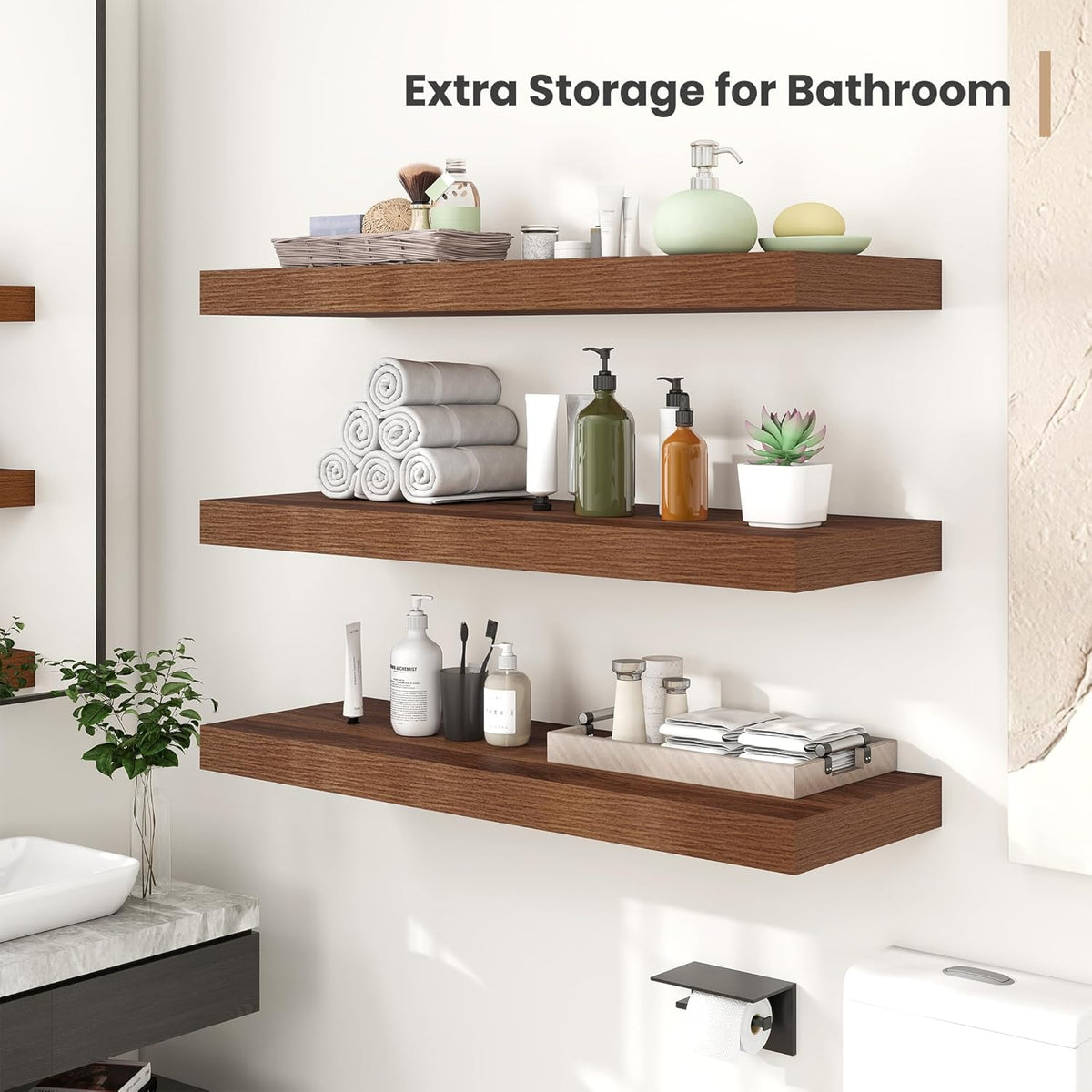 Heimlove 12" Deep Floating Shelves, 36 x 12 Inch Wall Mounted Long Floating Shelf with Invisible