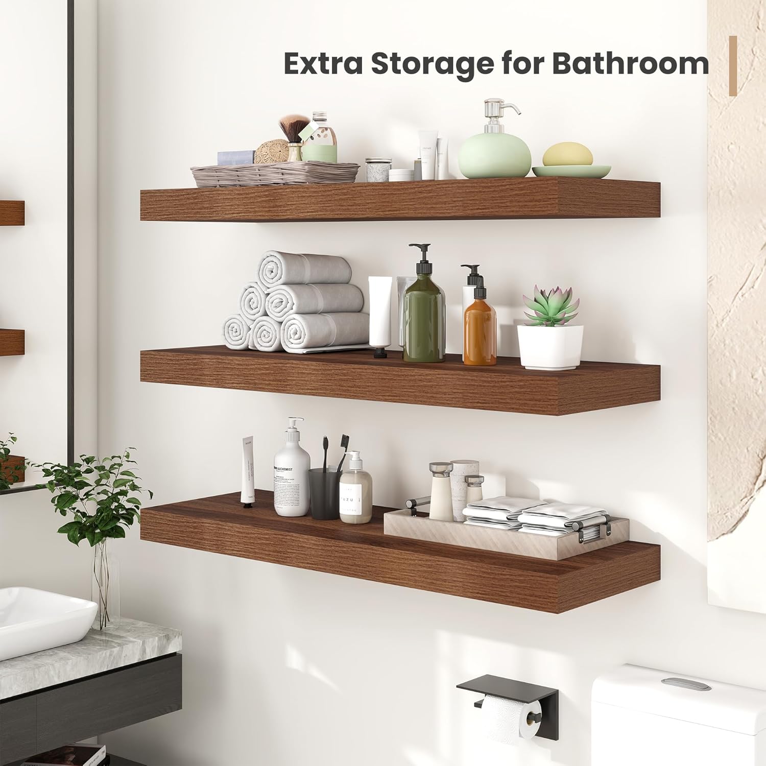 Heimlove 24 x 12 Inch Deep Floating Shelves Wall Mounted with Invisible Brackets,Storage Hanging