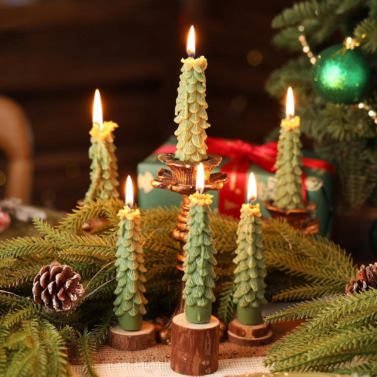 6 Pcs Christmas Tree Shaped Candles Xmas Wax Scented Candles Light Green Decorative Christmas Tree