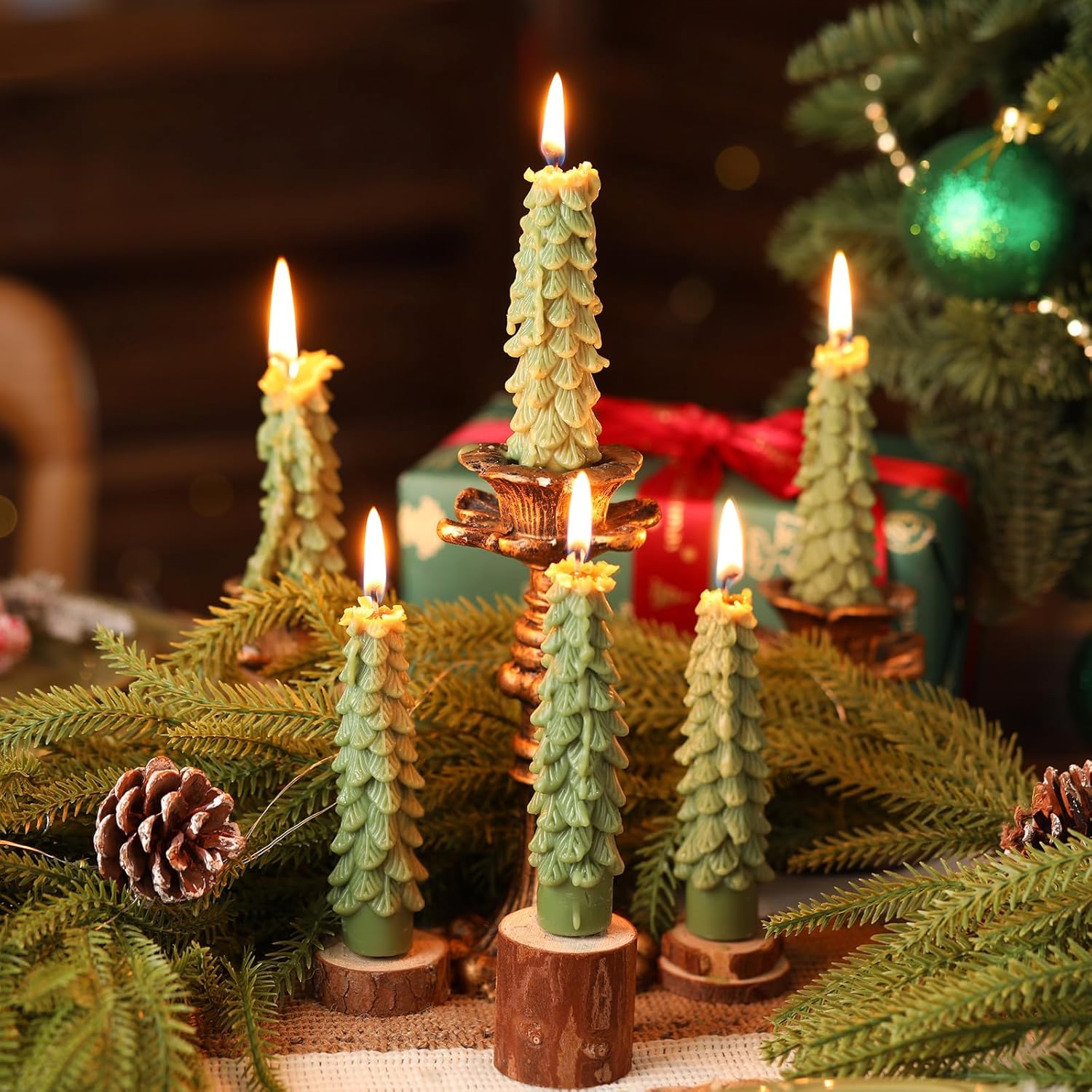 6 Pcs Christmas Tree Shaped Candles Xmas Wax Scented Candles Light Green Decorative Christmas Tree