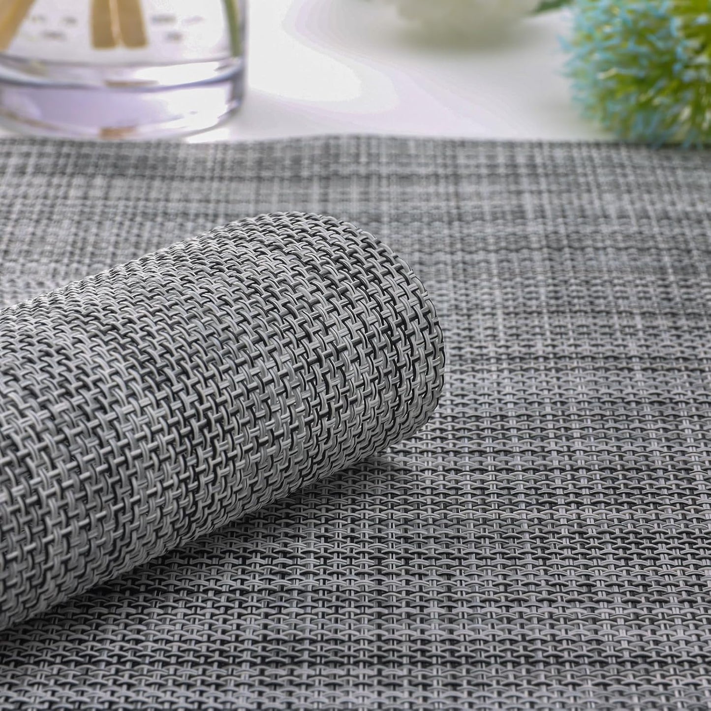 Myir JUN Placemats Set of 6, Vinyl Woven Placemats Place Mats Indoor Washable Table Mats Non-Slip