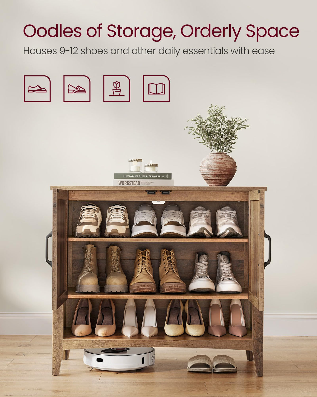 VASAGLE LIRY Collection - Shoe Cabinet, 3-Tier Storage Organizer, Shoe Shelf, Farmhouse