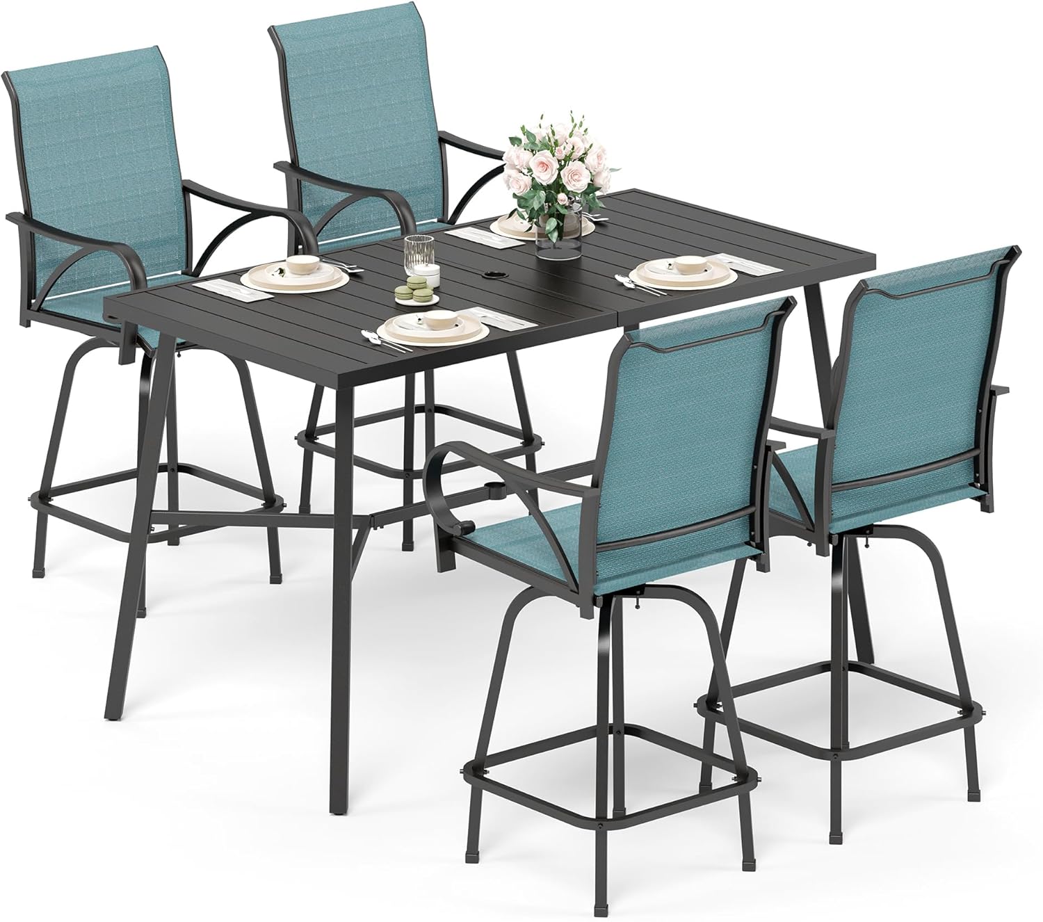 Sophia & William Outdoor Bar Set, Patio Bar Table and Chairs Set, Bar Height Patio Set - 4 x Swivel