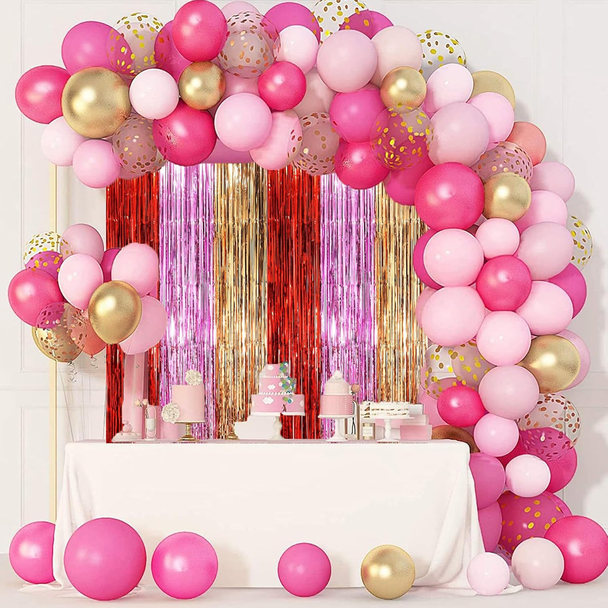 3 Pack 3.3 x 8.2 ft Valentine Foil Fringe Backdrop Curtains, Tinsel Streamers Party Decorations