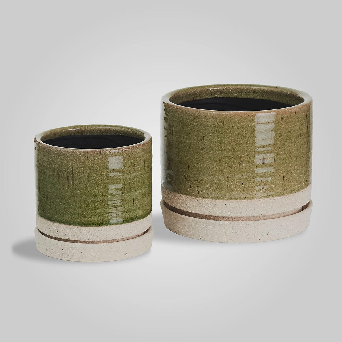 6 + 8 Inch Plant Pots, Ceramic Planter Pot with Drainage Hole & Saucer, Indoor/Outdoor Cylinder