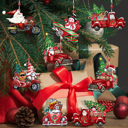 Wooden Christmas Truck Ornaments Red Truck Wooden Hanging Ornaments Wooden Car Crafts with Bead