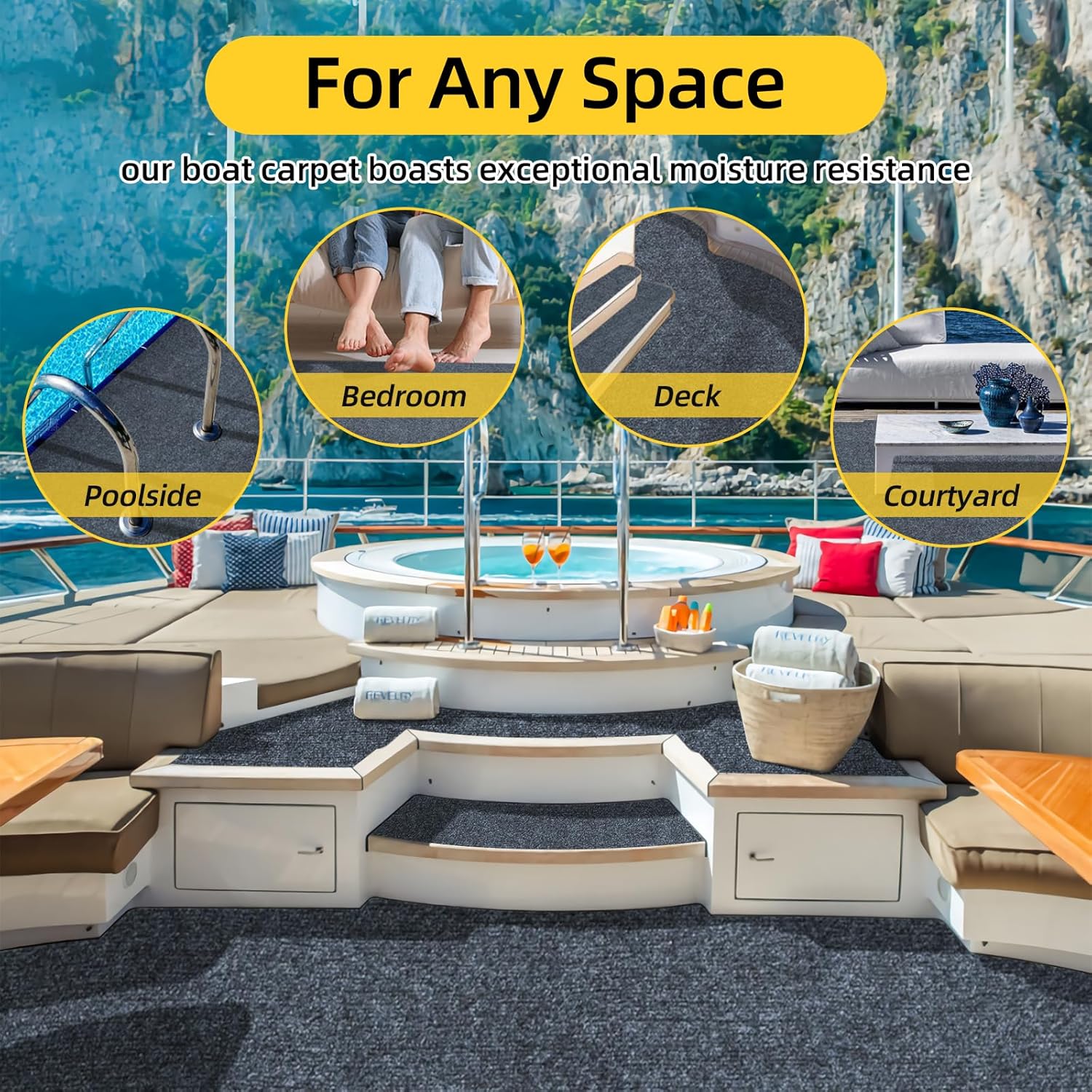 Marine Carpet,5 FT x 20 FT Dark Gray Indoor Outdoor Carpet 0.2" Thick Boat Carpet with Water-Proof