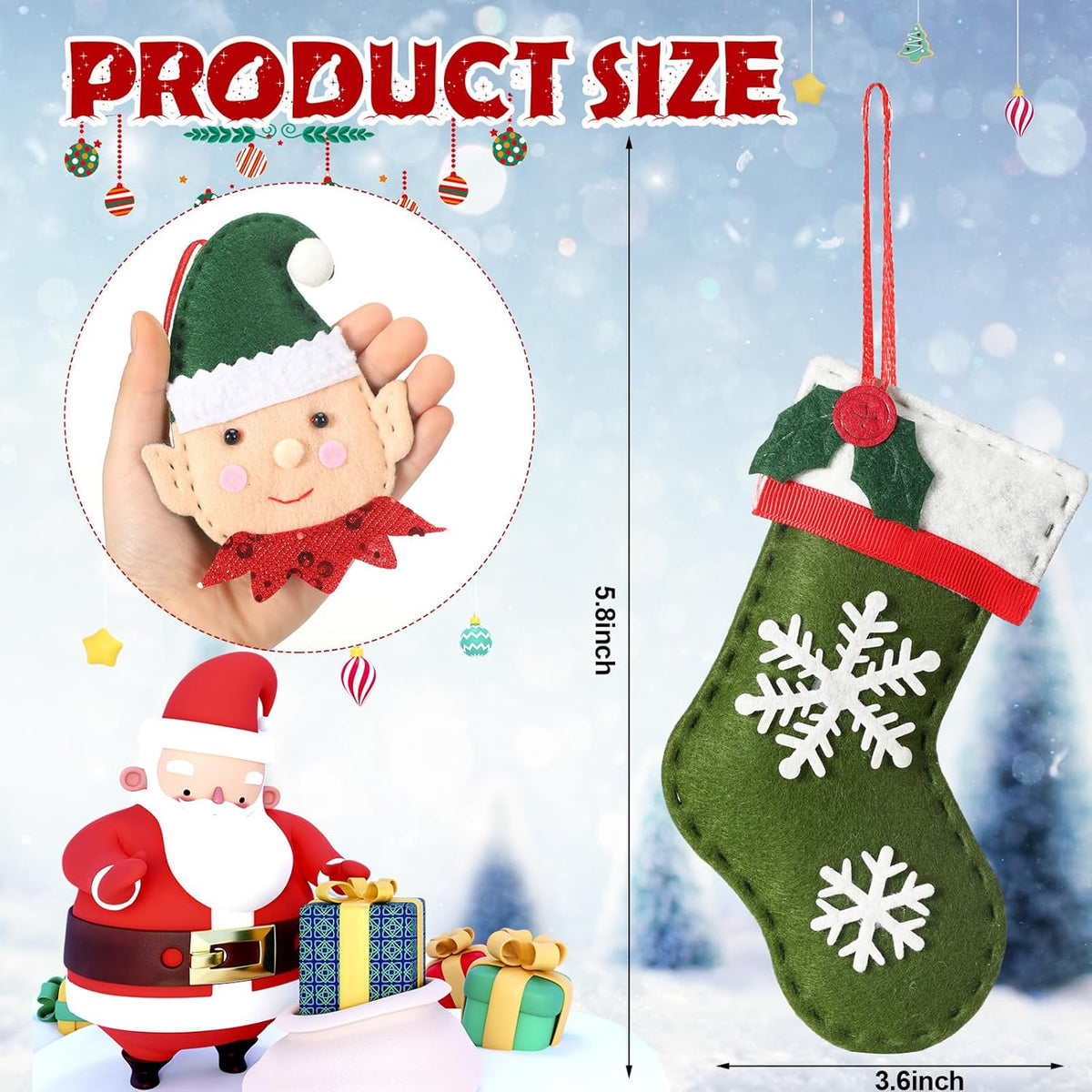 Skylety 8 Pieces 3D Christmas Tree Ornaments Set Felt Santa Snowman Candy Cane Ornament, Stocking