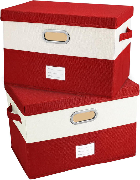 Large Linen Fabric Foldable Storage Bins with Removable Lid and Handles, Washable Storage Box