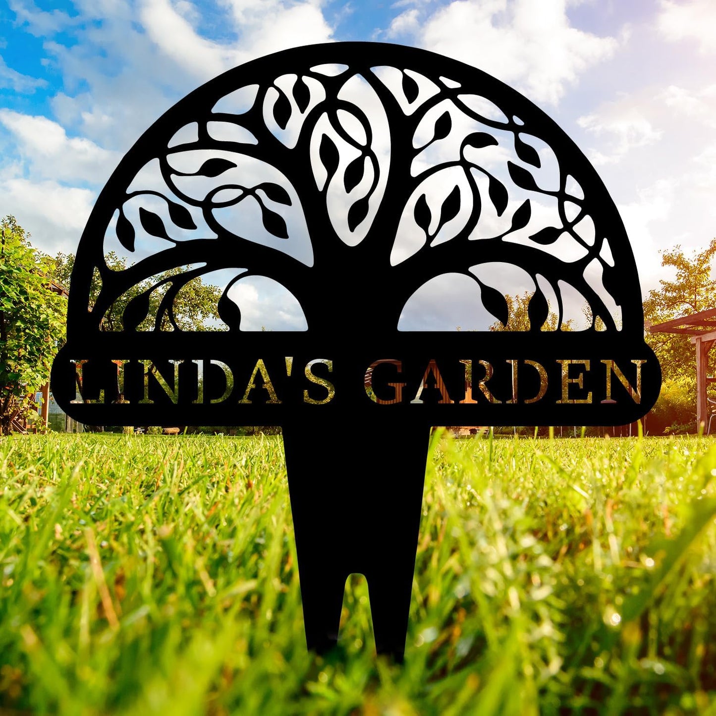 Personalized Tree of Life Metal Garden Sign with Stake, Custom Family Name Sign for Outdoor, Nature