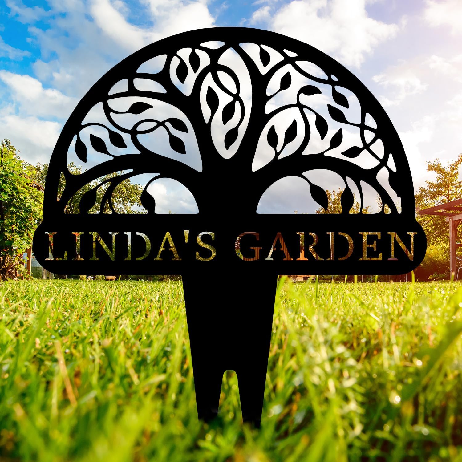 Personalized Tree of Life Metal Garden Sign with Stake, Custom Family Name Sign for Outdoor, Nature
