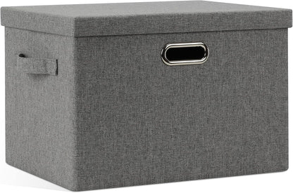 Large 17" 36 Quart Collapsible Stackable Storage Bins with Lids, 1 Pack Grey Foldable Fabric Closet