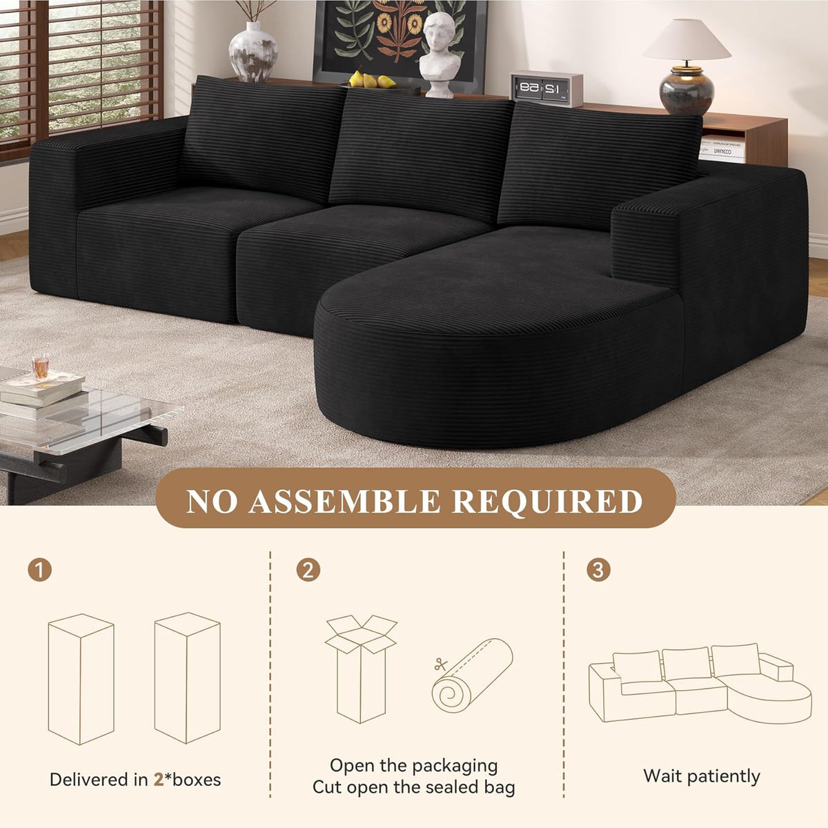 Modular Sectional Sofa with L-Shape Chaise,Cloud Sectional Modern Sleeper Couch with Deep