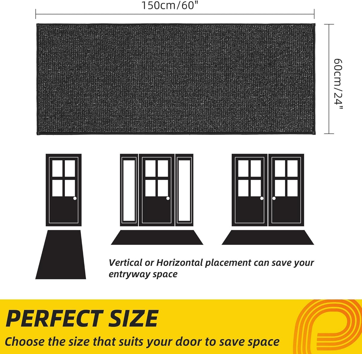 JSEI Dirt Trapper Door Mat 24"x60" Non-Slip Washable Entrance Mat, Dog Doormats, Absorbent &