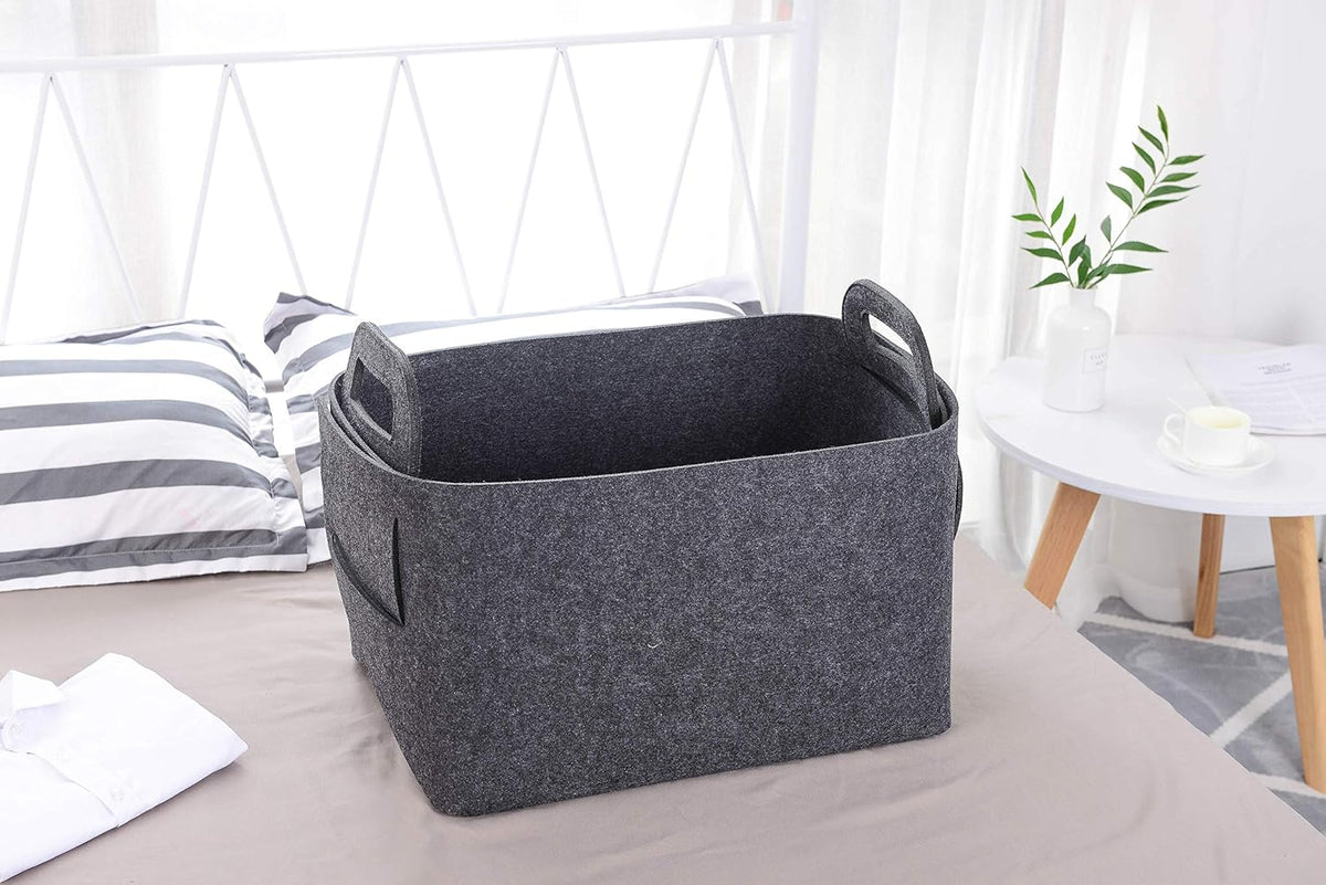 Storage Basket Felt Storage Bin Collapsible& Convenient Box Organizer with Carry Handles for Office