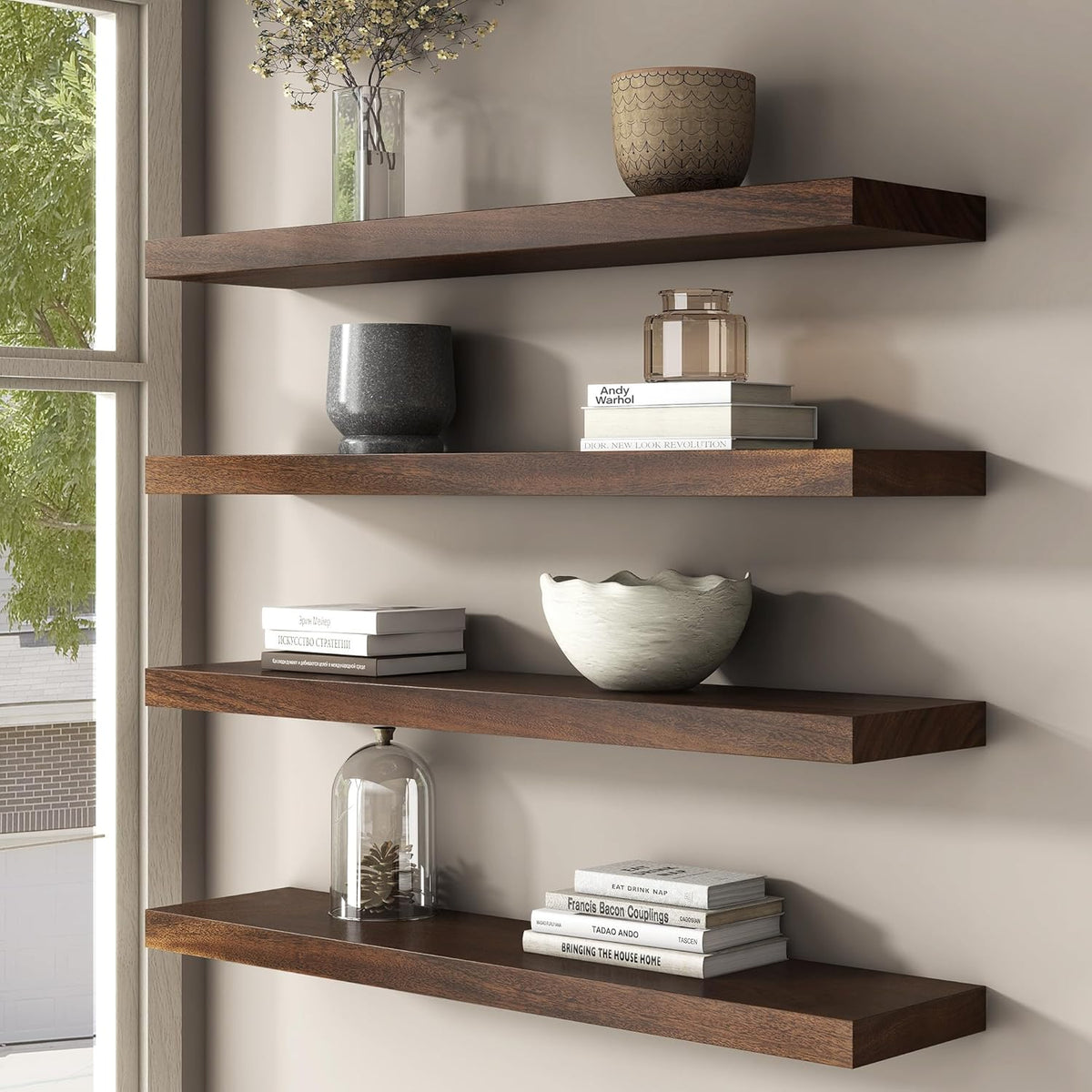 Floating Shelves for Wall, USA-Sourced Walnut Wood 36 Inch Long Wall Shelves Set of 2, Natural