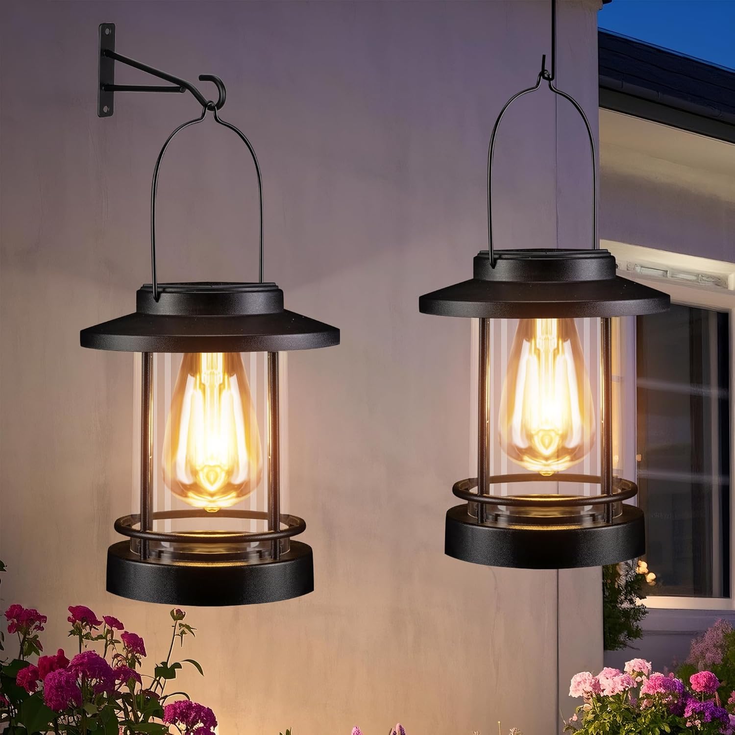 Hanging Solar Lanterns Outdoor Waterproof – 2 Pack Decorative Solar Lights for Outside, Patio