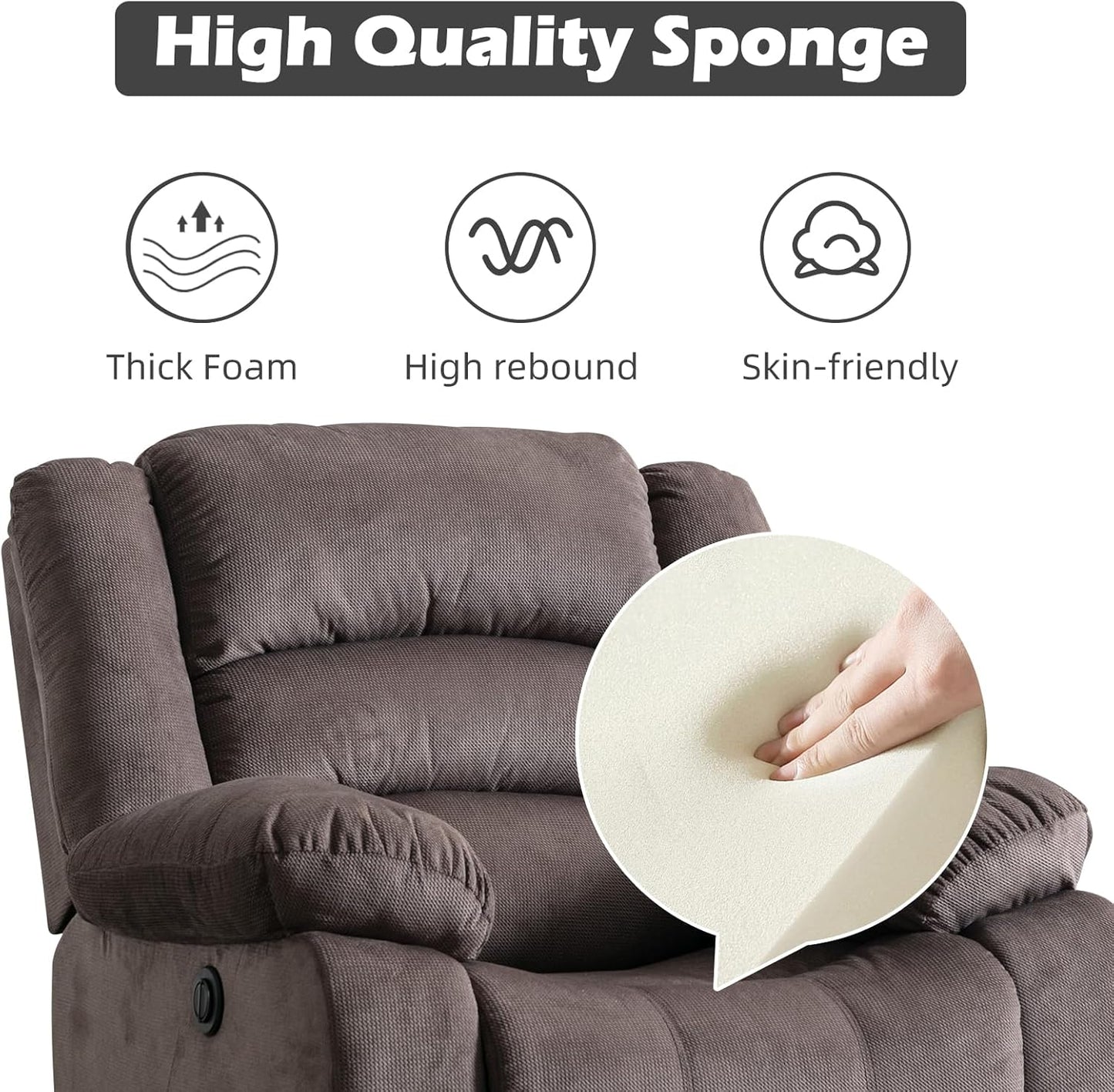 EBELLO Classic Power Recliner Chair, Oversized Electric Reclining Chair with Overstuffed Cushion
