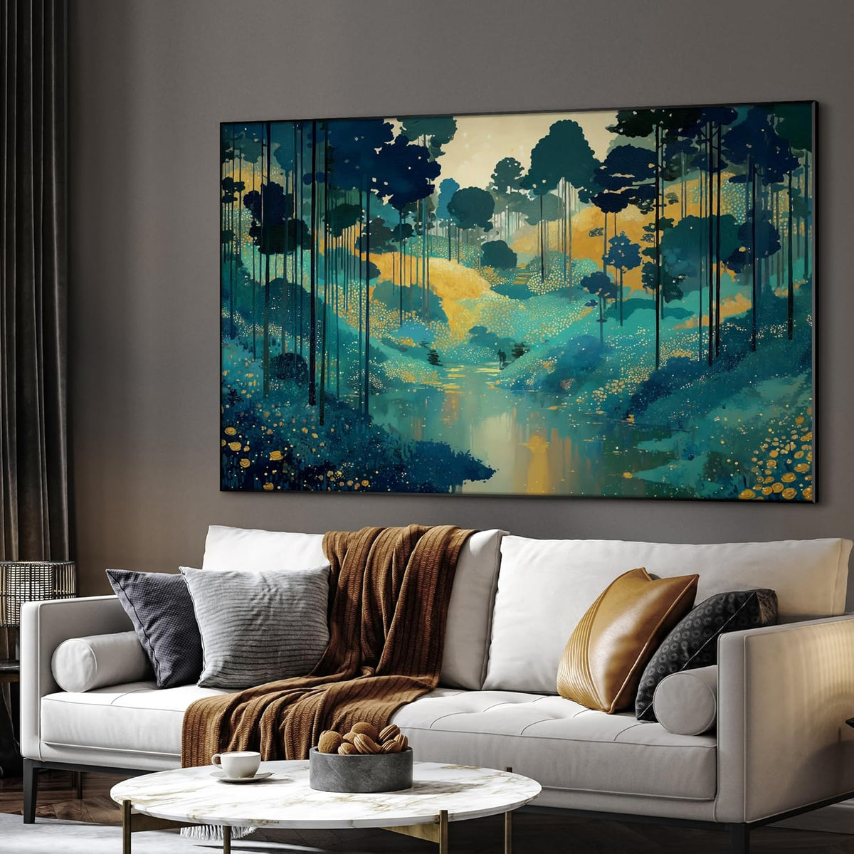 SIGNWIN 46"x72" Extra Large Framed Wall Art Whimsical Fantasy Forest, Vibrant Nature Landscape for