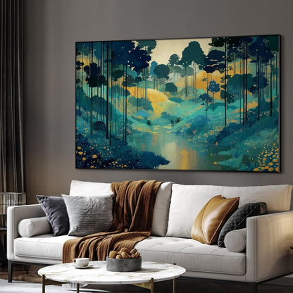 SIGNWIN 46"x72" Extra Large Framed Wall Art Whimsical Fantasy Forest, Vibrant Nature Landscape for