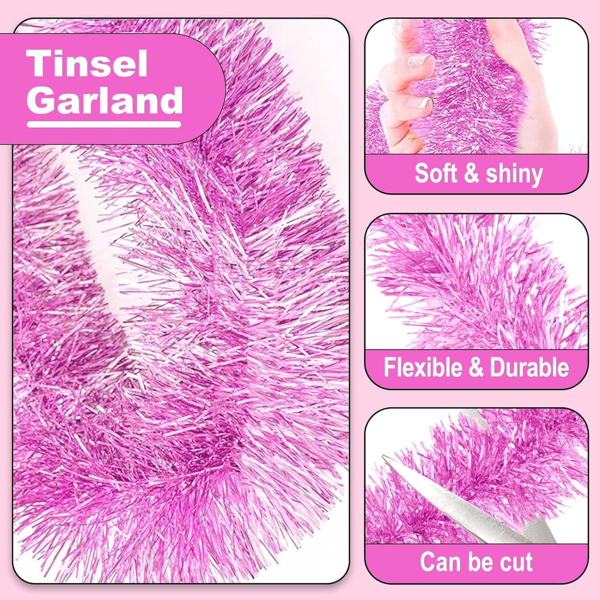 25 Feet Metallic Twist Tinsel Garland - Wall Hanging Backdrop for Parade Floats, Christmas Eve, New