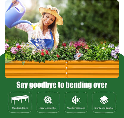 Land Guard Galvanized Raised Garden Bed with Legs, 96×24×32in Raised Garden Beds Outdoor with