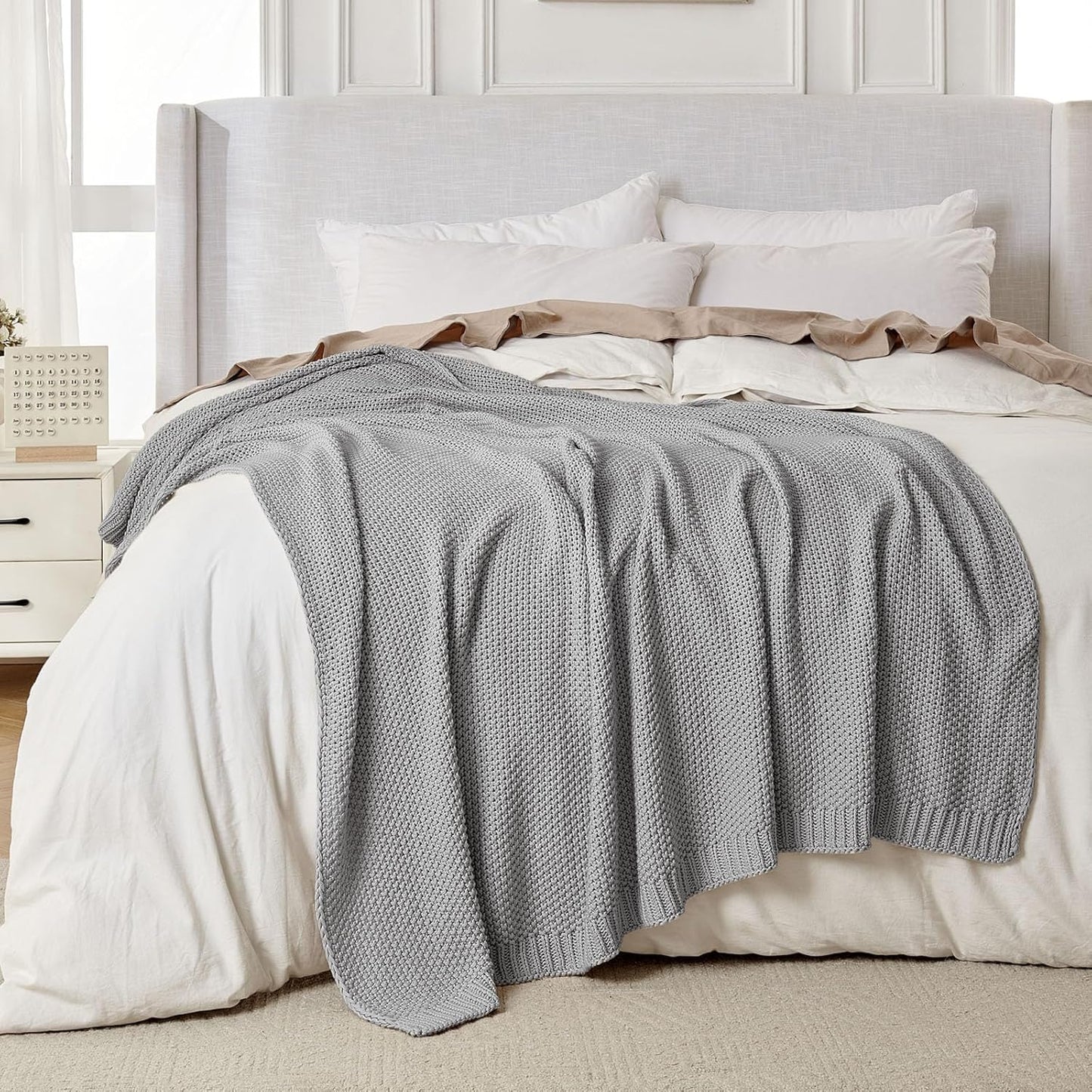 Joydeco Chunky Cable Knit Throw Blanket, Lightweight 100% Cotton Soft Cozy Throw Twin Blanket for