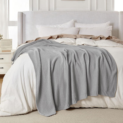 Joydeco Chunky Cable Knit Throw Blanket, Lightweight 100% Cotton Soft Cozy Throw Twin Blanket for