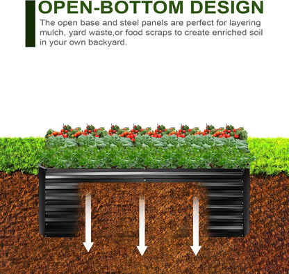 EDOSTORY Metal Raised Bed Garden Bed Kit, 6x3x2ft Tall Galvanized Planter Raised Garden Boxes