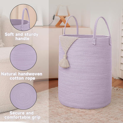 Large Woven Laundry Basket Hamper,100L Cotton Rope Storage Bin for Blankets,Toys and